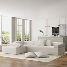 Yoglad Modular Cloud Sofa Couch, Chenille Fabric Sectional With Pillows And Removable Armrest, Minimalist Style Living Room, Furniture Set - 象牙 - 查看 5