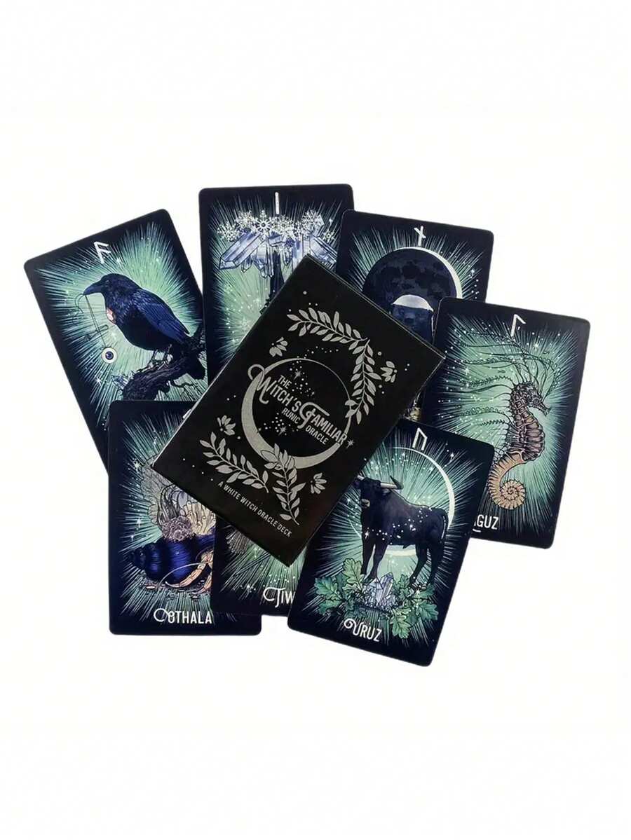 1set The Witch's Familiar Runic Oracle Cards Divination Deck Board Game - Black - View 1