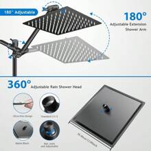 Shower Head, 12 Inch High Pressure Rainfall Shower Head/Handheld Shower Combo With 11 Inch Extension Arm, 9 Settings Adjustable Anti-Leak Shower Head With Holder/Hose, Height/Angle Adjustable - Black - View 9
