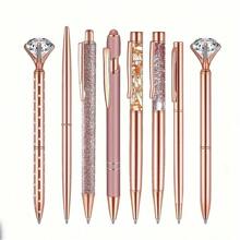 3/5/8pcs Rose Gold Ball Pen Set, Liquid Sand Shimmer Pens, Metal Crystal Rhinestone Ballpoint Pen, Black Ink, Gift For Girls, Wedding, Office Desk Supplies Back To School