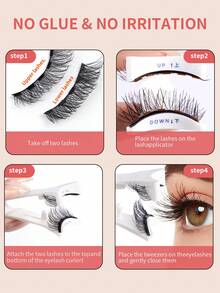 3 Pairs Magnetic False Eyelashes Kit With Mirror & Applicator Reusable Glue-Free Eyelashes Natural Manga Eyelashes Cat Eye Fluffy Faux Mink Eye Lashes With Tweezers Makeup Tool For Beauty, Travel, Daily Work,Halloween,Cosplay - 黑色 - 查看 2