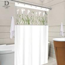 Printed PVC Shower Curtain For Bathroom Anti-Mold With Hooks - trắng - Xem 1