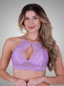 Halter Bra With Low-Cut Cup And Marina Lace - 紫丁香色 - 查看 1