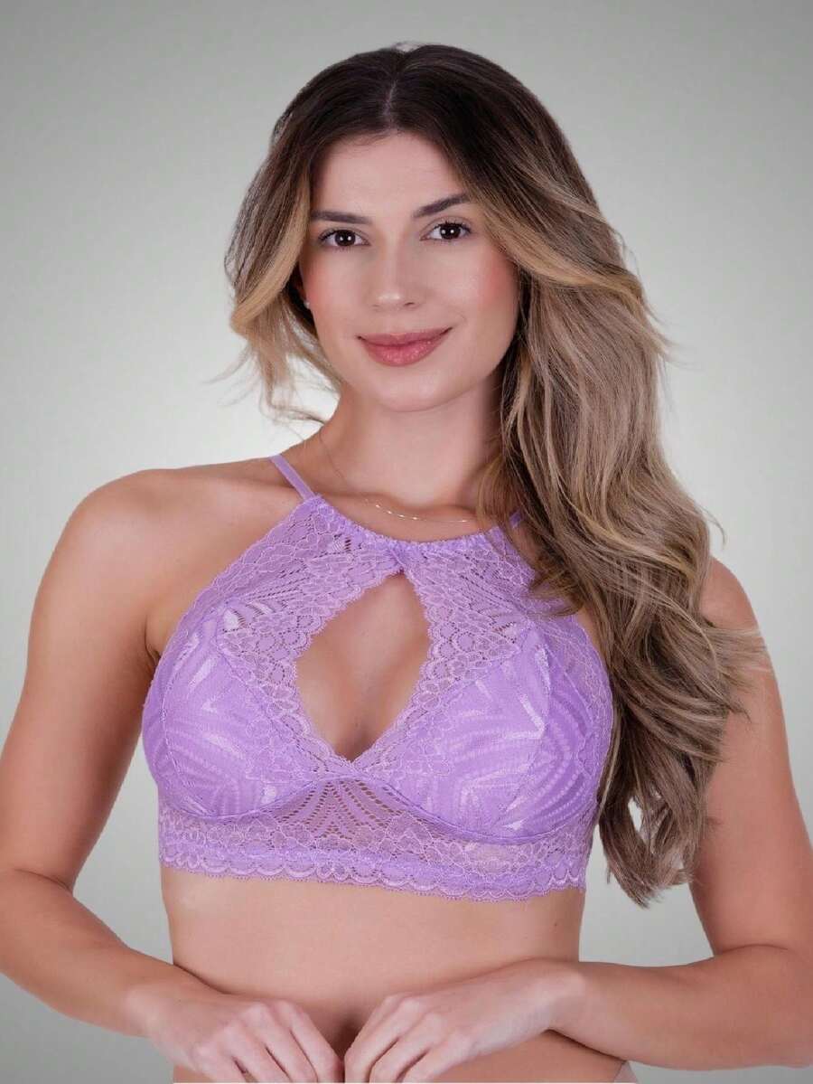 Halter Bra With Low-Cut Cup And Marina Lace - 紫丁香色 - 查看 1