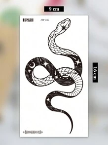 1 Sheets Large Size Body Art Temporary Tattoo Stickers For Women Or Men, Black Retro Style Starry Sky Snake Pattern, Waterproof Fake Tattoo, Lasts 2-5 Days, Covering Scars,Can Be Used On Arms Wrist Shoulders Legs Waist Neck Hand Chest Thighs Finger Ankle, Suitable For Parties, Gifts, Vacations, Body Decoration