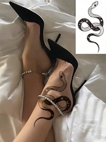 1 Sheets Large Size Body Art Temporary Tattoo Stickers For Women Or Men, Black Retro Style Starry Sky Snake Pattern, Waterproof Fake Tattoo, Lasts 2-5 Days, Covering Scars,Can Be Used On Arms Wrist Shoulders Legs Waist Neck Hand Chest Thighs Finger Ankle, Suitable For Parties, Gifts, Vacations, Body Decoration