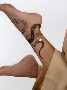 1 Sheets Large Size Body Art Temporary Tattoo Stickers For Women Or Men, Black Retro Style Starry Sky Snake Pattern, Waterproof Fake Tattoo, Lasts 2-5 Days, Covering Scars,Can Be Used On Arms Wrist Shoulders Legs Waist Neck Hand Chest Thighs Finger Ankle, Suitable For Parties, Gifts, Vacations, Body Decoration