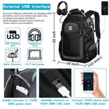 男女通用大号笔记本电脑背包，带 USB 充电端口的商务旅行笔记本电脑背包，工作用大学包背包，适合 18 英寸笔记本电脑的商务电脑背包（黑色升级版，20 英寸）笔记本电脑/电脑/单肩包 Ins/Y35k 风格便携式女士/男士/女孩/男孩/女性/男士可爱防水防震/防水包轻便便携简约带电脑隔层大容量学校办公室女士工作通勤多功能 - 黑色 - 查看 2