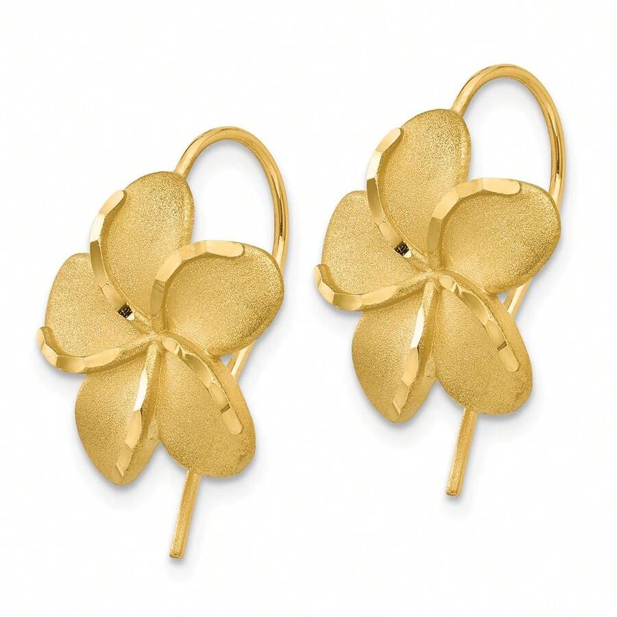 The Black Bow 14mm Diamond Cut Plumeria French Wire Earrings In 14k