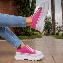 The Women's High Platform Sneaker With Micro Expanded Sole Is The Perfect Combination Of Style And Comfort. With A Modern And Bold Design, It Provides An Urban And Cool Look, Ideal For Various Occasions. RT FOOTWEAR - Hồng - Xem 2