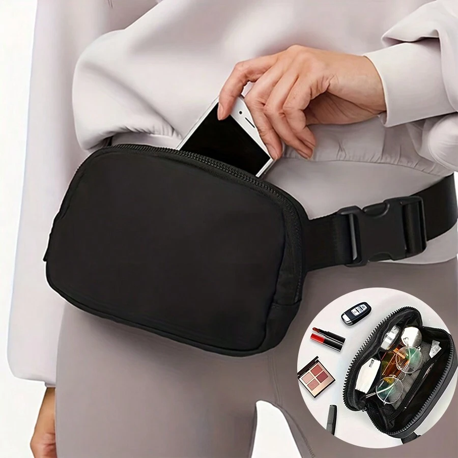 1 件运动腰包，带可调节肩带，轻便防水尼龙腰包，适合户外探险、户外跑步、骑行、旅行，时尚百搭 - 黑色 - 查看 1