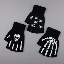 1 件骷髅爪针织露指手套夜光自行车手套，男女通用秋冬款 - 黑色 - 查看 2