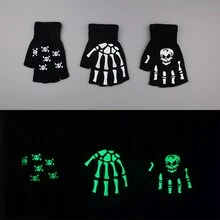 1 件骷髅爪针织露指手套夜光自行车手套，男女通用秋冬款 - 黑色 - 查看 1