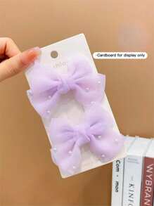 2pcs Girls' Multi-Color Faux Pearl Decor Bow Hair Clips - Purple - View 5