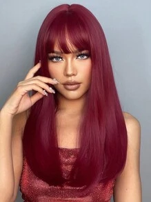 Tóc giả HAIRCUBE 24 inch màu nâu nổi bật và đỏ có mái tóc dài thẳng cho phụ nữ Tóc giả tổng hợp tuyệt đẹp, phong cách, dùng cho tiệc tùng hàng ngày - Màu Đỏ Sâu - Xem 2