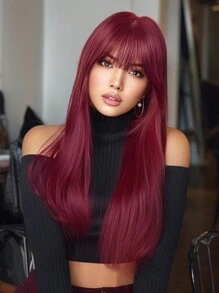 Tóc giả HAIRCUBE 24 inch màu nâu nổi bật và đỏ có mái tóc dài thẳng cho phụ nữ Tóc giả tổng hợp tuyệt đẹp, phong cách, dùng cho tiệc tùng hàng ngày - Màu Đỏ Sâu - Xem 1