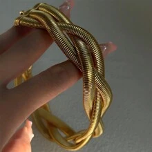 1 件复古 18K 镀金不锈钢三层缠绕颈链，适合日常佩戴和婚礼，送给女性的礼物 - Necklace - 查看 6