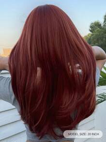 Peluca sintética medio recto con tupe - Burdeos - Ver 5