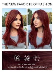 Peluca sintética medio recto con tupe - Burdeos - Ver 6