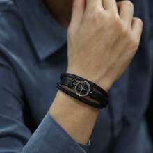 Bracelet pour homme à fermoir magnétique multicouche, style boussole classique, bracelet d'affaires élégant