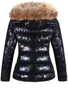 Womens Lightweight Jacket, Winter Coats For Women Warm Quilted Bubble Padded Hood Coat With Faux Fur Collar - màu đen - Xem 3