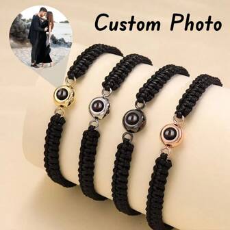 Custom Photo Braided Rope Projection Stainless Steel Bracelet For Women Men Couple Jewelry Gift, School Supplies, Back To School, School Gift, For Office, For School, For Classroom Black, Silver, Gold, Stylish, Colorful, Vintage, Simple, Unisex, Casual, Cuties, Custom, Ideal Gifts For Him, Ideal Gifts For Her, Her, Boyfriend, Girlfriend, Dad, Mom, Family, Friends, For Anniversaries, For Birthdays, For Graduation, For Prom, For Party,Chic Autumn, Utilitarian Chic, Delicate Romance, Look Glamour