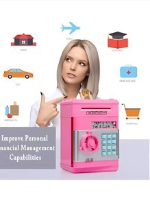 Cofre Digital Eletrônico Puxador Notas Moedas Automático - Rosa - Visão 3