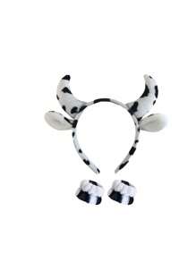 1pc Cow Pattern Bath Headband & 2pcs Bath Wrist Band, Polyester Cow Decor Facial Makeup Headband & Wrist Wash Band For Bathroom Home Bathroom Decor Fall Decor Back To School Hair  - Black and White - View 4