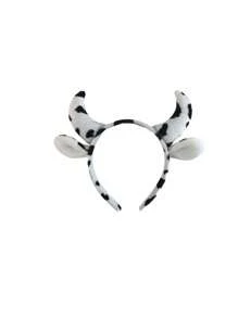 1pc Cow Pattern Bath Headband & 2pcs Bath Wrist Band, Polyester Cow Decor Facial Makeup Headband & Wrist Wash Band For Bathroom Home Bathroom Decor Fall Decor Back To School Hair  - Black and White - View 5