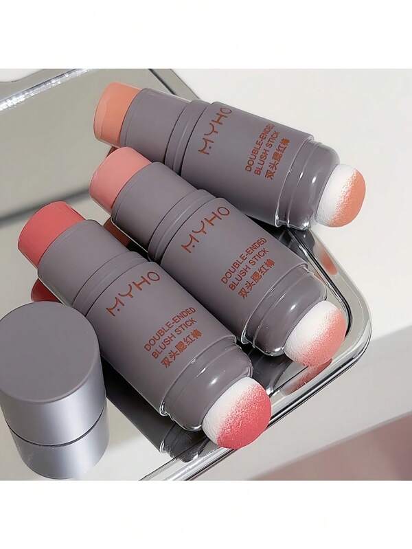 Puff Double-Headed Blush Stick Lasting Blush Stick, Natural Rouge Powder Double-Headed Sponge Poke Blush Stick Paste Vitality High Gloss Repair Monochrome Expansion Color Lips And Cheeks Dual-Purpose