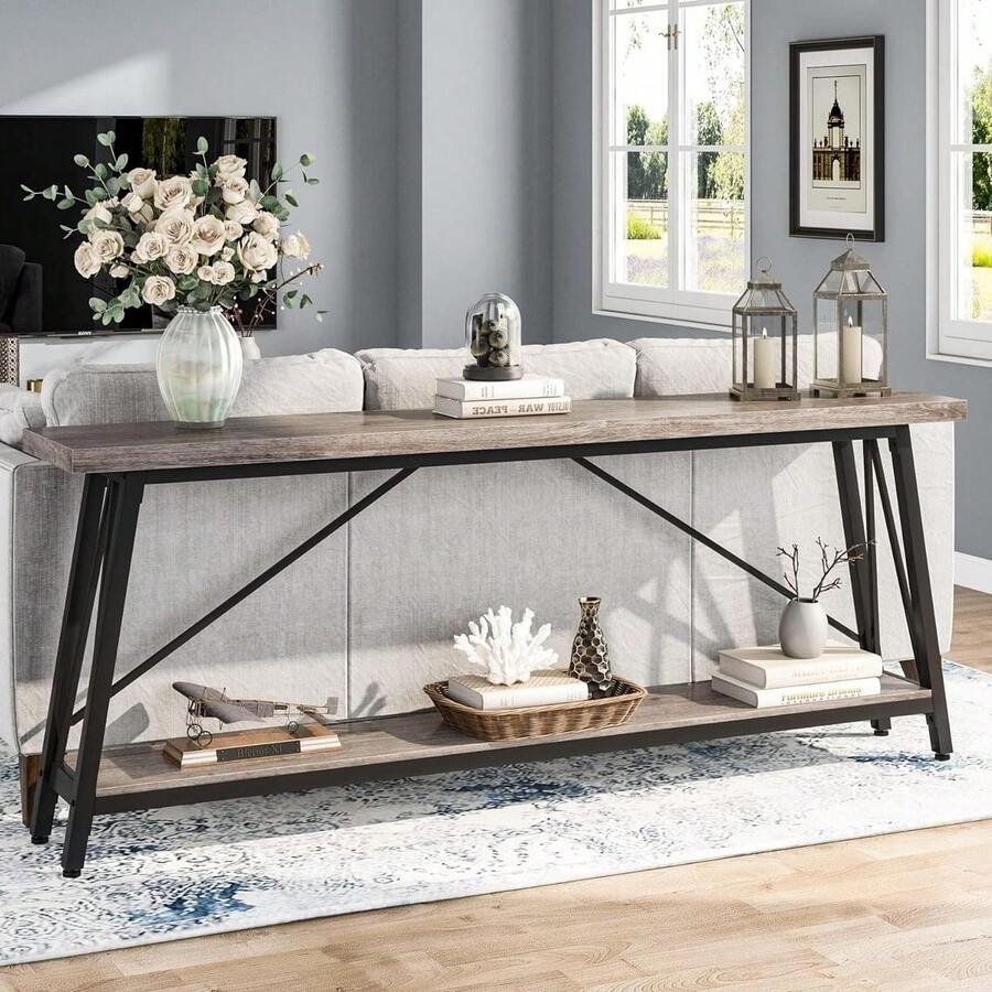 70.9" Extra Long Sofa Table Behind Couch Industrial Entry Console Table