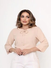 LAN FASHION Women's Formal Blouse 3/4 Sleeve Duan Fabric - Màu be - Xem 1