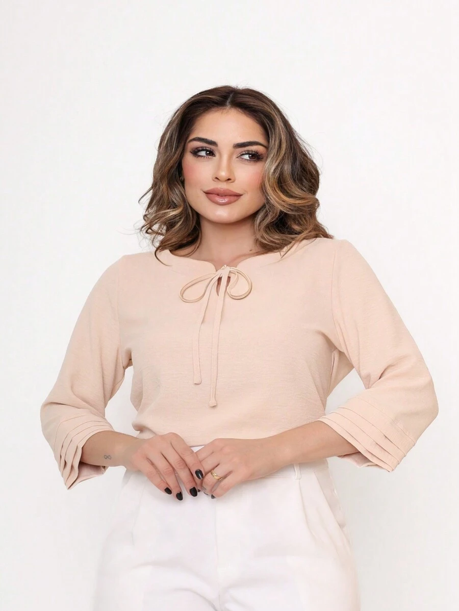 LAN FASHION Women's Formal Blouse 3/4 Sleeve Duan Fabric - Màu be - Xem 1