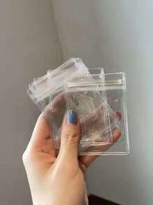 100 个 PVC 透明可重复密封珠宝袋，带拉链，抗氧化，防止失去光泽，用于存放耳环、项链、珠宝、小礼物、配饰派对礼品袋，透明拉链袋防氧化用于存放珠宝包装袋（珠宝袋套装）、万圣节、婚礼用品、礼品袋、情人节派对用品情人节 - 無色 - 查看 3