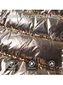 Womens Lightweight Jacket, Winter Coats For Women Warm Quilted Bubble Padded Hood Coat With Faux Fur Collar - 金色 - 查看 5