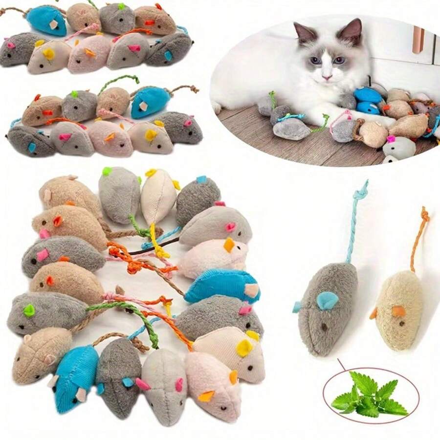 6 cái/bộ - Đồ chơi mèo mô phỏng bằng vải nhung, chống trầy xước và cắn