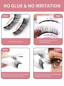 3 Pairs Magnetic False Eyelashes Kit With Mirror & Applicator Reusable Glue-Free Eyelashes Natural Manga Eyelashes Cat Eye Fluffy Faux Mink Eye Lashes With Tweezers Makeup Tool For Beauty, Travel, Daily Work,Halloween,Cosplay 7-14mm - 黑色 - 查看 2