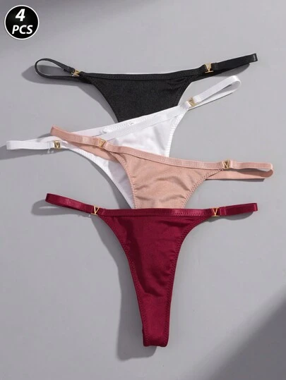 VKME 4件套低腰纯色金属丁字裤内裤