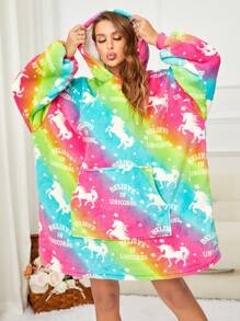 Conjunto de una pieza con estampado simple de color para mujer, edición de otoño e invierno con capucha acogedora de Pegaso engrosado, adecuado para uso doméstico - Multicolor - Ver 6