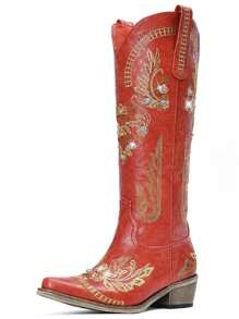 Choiran Cowboy Boots For Women - Wide Calf Knee High Cowgirl Boots, Glitter Sparkly Rhinestone Western Country Boots With Classic Embroidery, Pointed Toe Pull On Zipper Retro Fashion Tall Boots