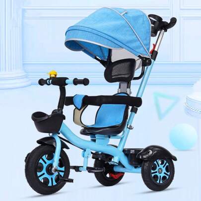 Triciclo para niños con asiento giratorio y ruedas de espuma sólida, triciclo para bebés y niños pequeños con toldo para exteriores