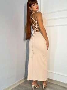 Women Long Dresses - Beis - Ver 2