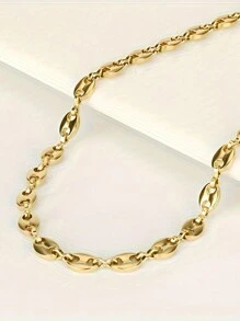 1pc Stainless Steel Coffee Bean Patchwork Hollow Oval Shaped Necklace Chain, Fashionable Minimalist Hip-Hop Style Unisex Sweater Chain For Party, Music Festival