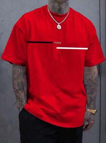 PARIS FAIXA Men's T-Shirt Round Neck Short Sleeve For Summer - 紅色 - 查看 1