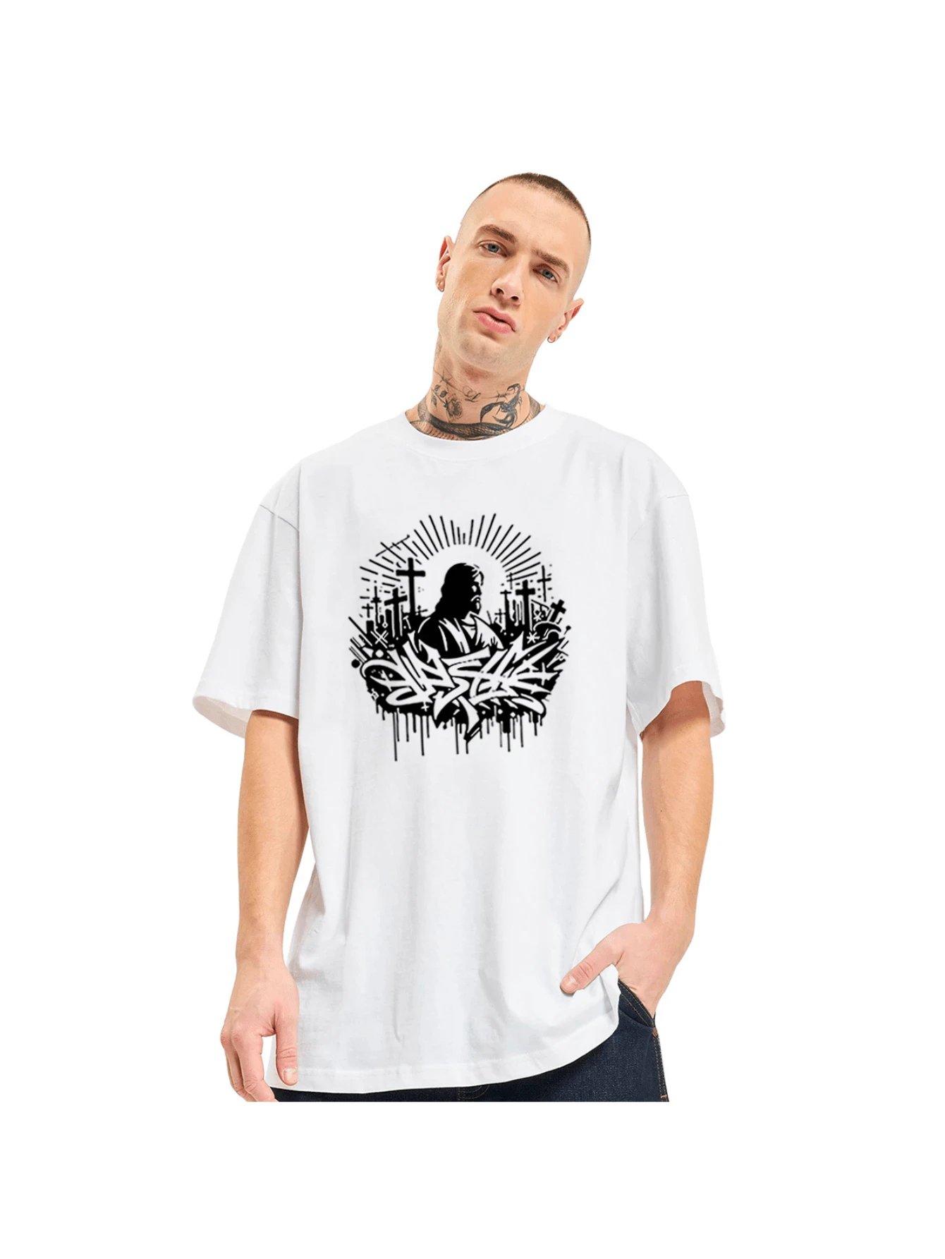 Oversized T-Shirt Graffiti  City Jesus - trắng - Xem 1