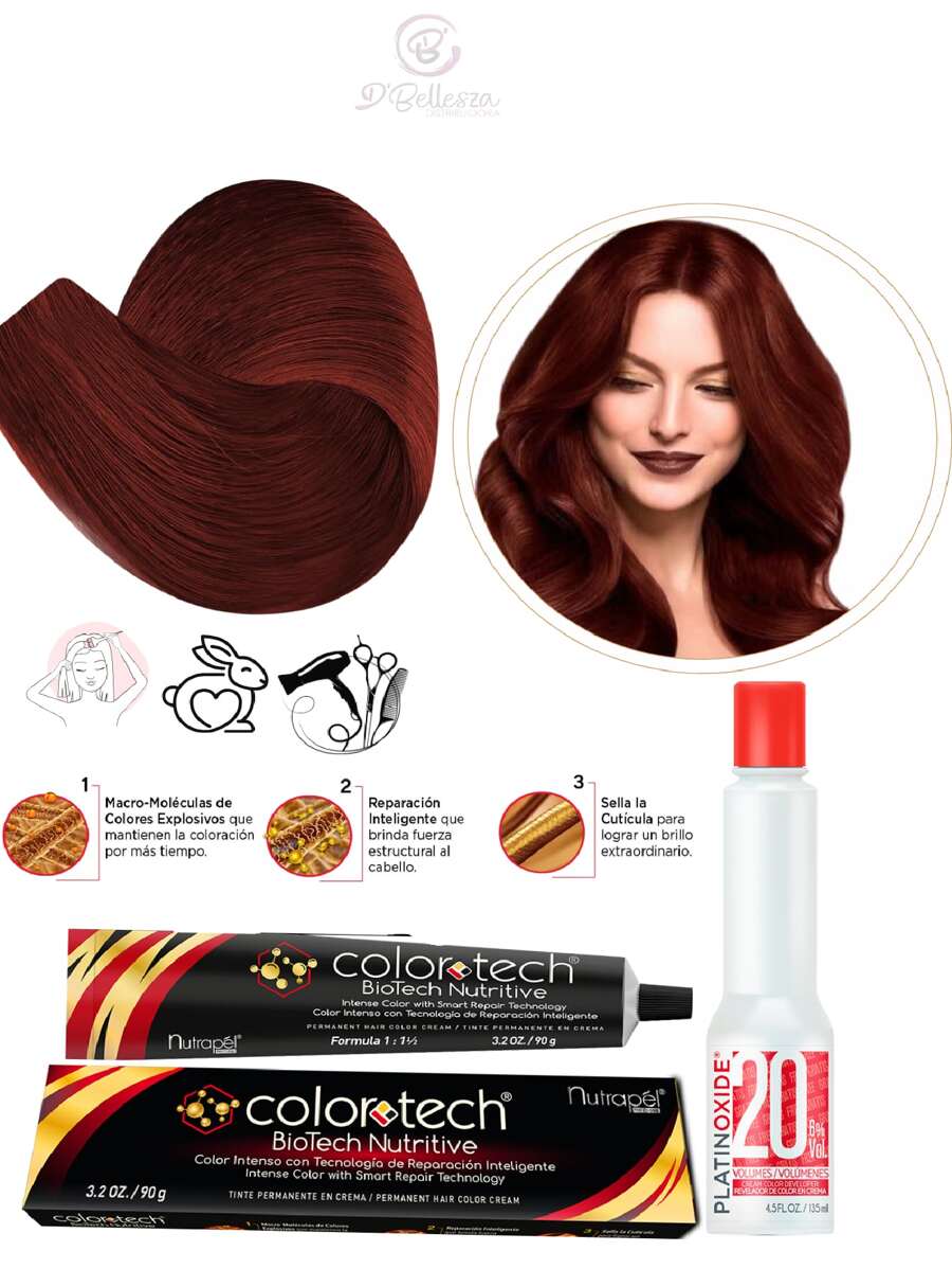 Color Tech Tinte Permanente en Crema 90g - 8.45 RUBIO CLARO COBRIZO CAOBA - Ver 1