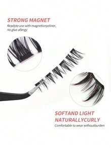 3 Pairs Magnetic False Eyelashes Kit With Mirror & Applicator Reusable Glue-Free Eyelashes Natural Manga Eyelashes Cat Eye Fluffy Faux Mink Eye Lashes With Tweezers Makeup Tool For Beauty, Travel, Daily Work,Halloween,Cosplay 7-14mm - 黑色 - 查看 4