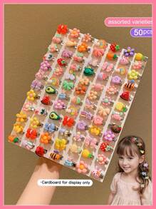 1pack/50pcs Random Mini Cute Cartoon Hair Clips - Multicolor - View 10