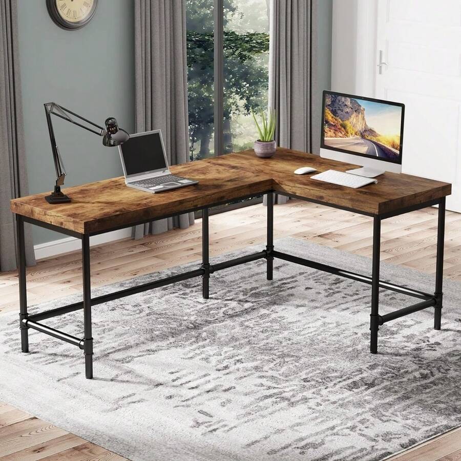 Tribesigns LShaped Desk 67 Inch Industrial Reversible Corner Office