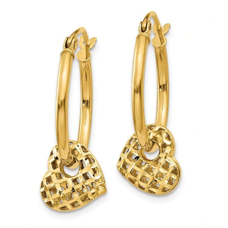 The Black Bow Moveable Heart Hoop Earrings In 14k Yellow Gold SHEIN USA